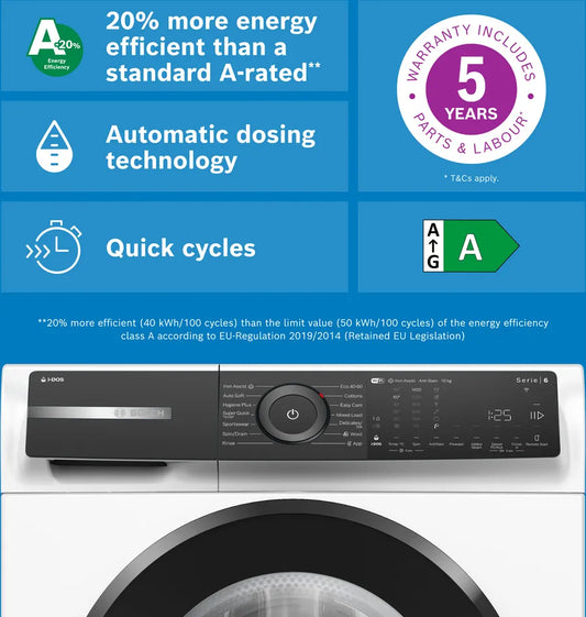 Bosch WGH254A0GB Series 6 Washing Machine, 10kg, 1400 Spin, White, A Rated