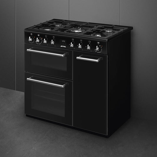 Concerto cooker, 90cm, triple cavity, gas hob, MF oven, black