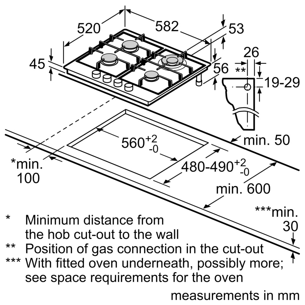 Neff T26CIH8N0 N70 4 Burner Gas Hob, Stainless Steel