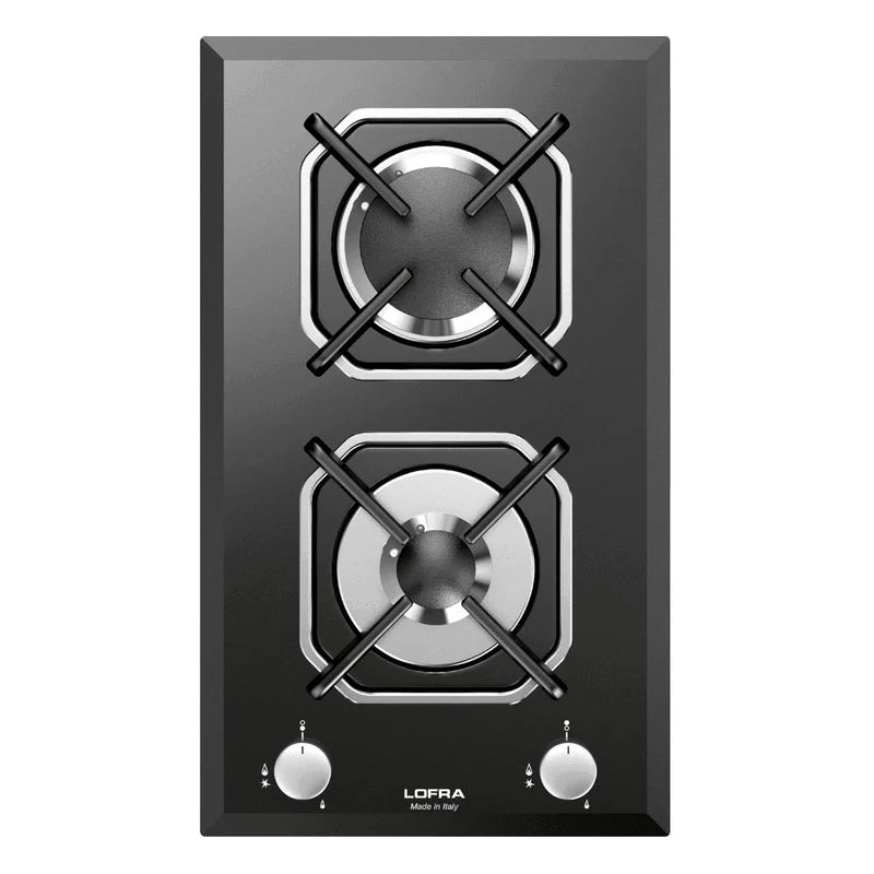 Professional Gas Glass Hob 30 cm - Diadema Double Burner - Black Glass