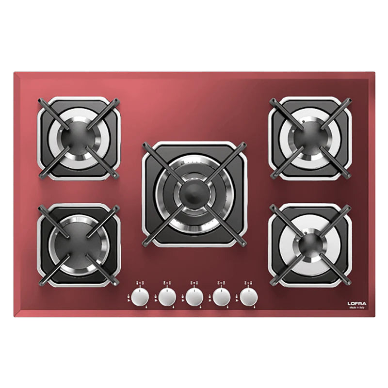 Professional Gas Glass Hob 75 cm - Sirio - Red Glass