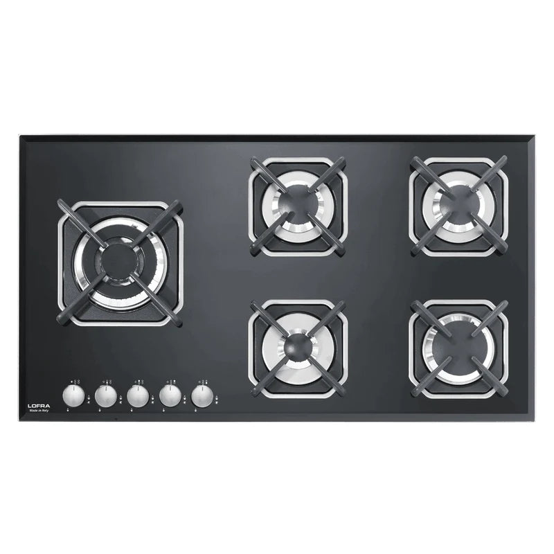 Professional Gas Glass Hob 90 cm - Marte Triple Ring Burner (Left) - Black Glass