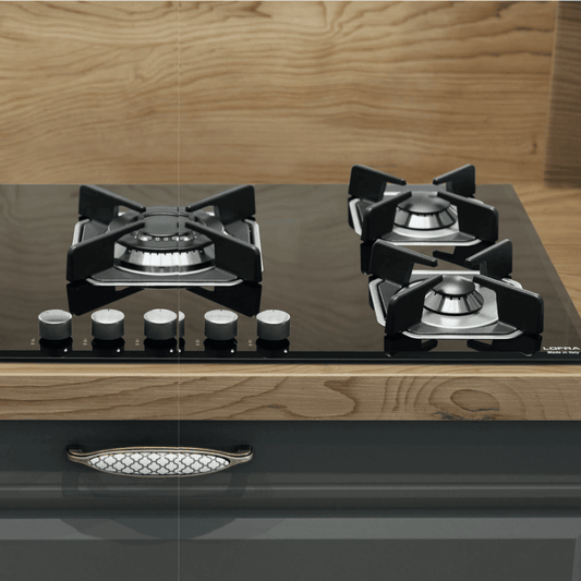Professional Gas Glass Hob 90 cm - Marte Triple Ring Burner (Right) - Black Glass
