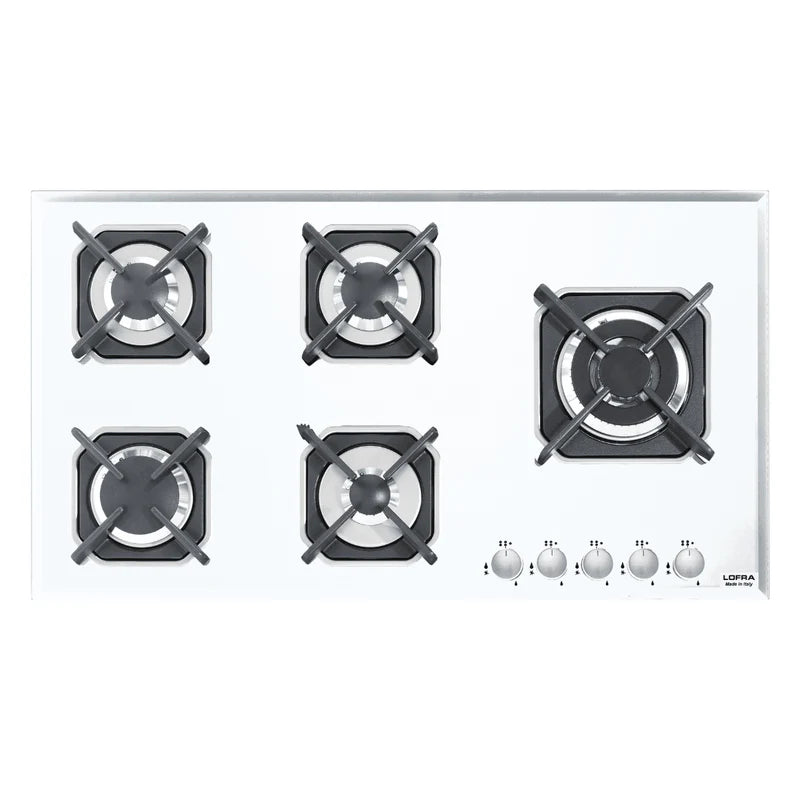 Professional Gas Glass Hob 90 cm - Marte Triple Ring Burner (Right) - White Glass