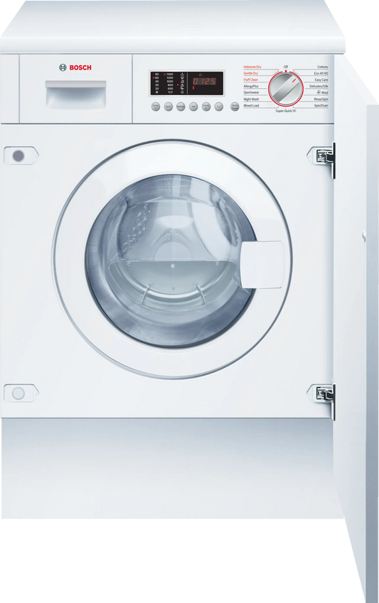 Bosch WKD28543GB Series 6 Integrated Washer Dryer, 7kg/4kg, 1400 Spin, White, E Rated