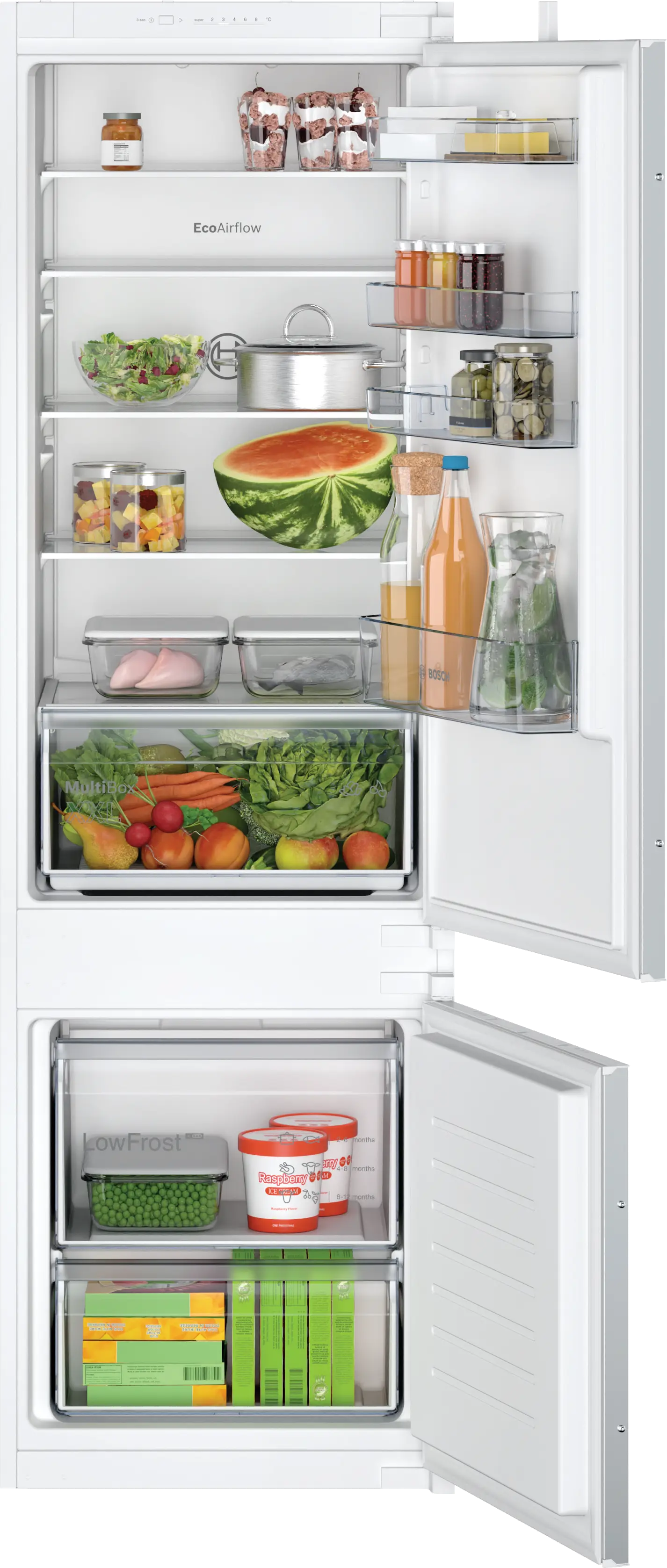 Bosch KIV87NSE0G Series 2 Low Frost Integrated Fridge Freezer, Sliding Hinge, 70/30, E Rated