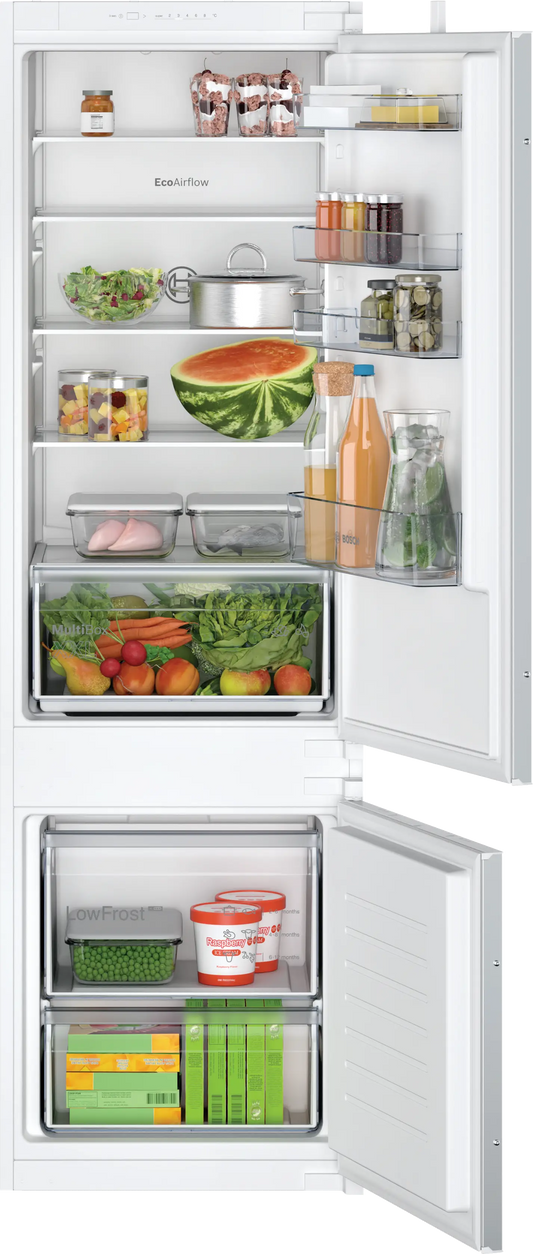 Bosch KIV87NSE0G Series 2 Low Frost Integrated Fridge Freezer, Sliding Hinge, 70/30, E Rated