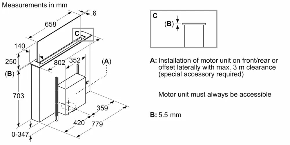 Neff I88WMM1S7B N90 Downdraft Extractor, Black, A Rated