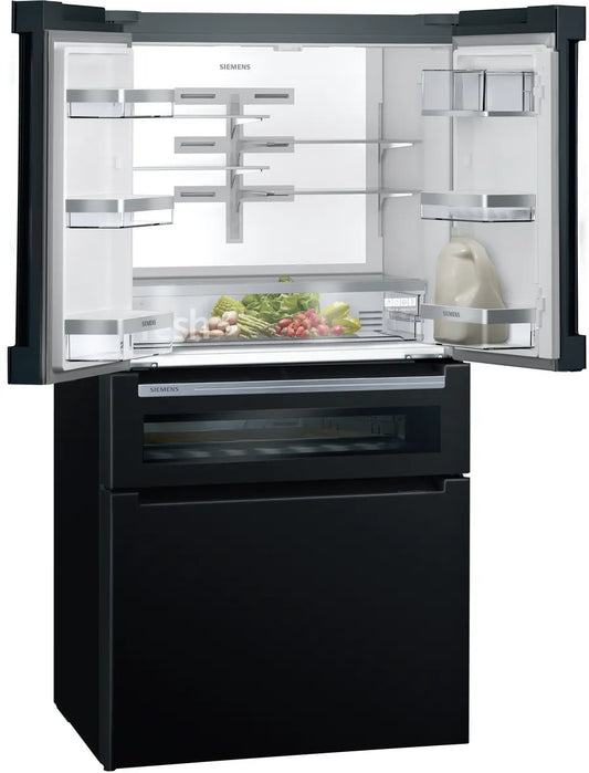 Siemens KF96RSBEA iQ700 American Fridge Freezer, Non-Plumbed, Black, E Rated