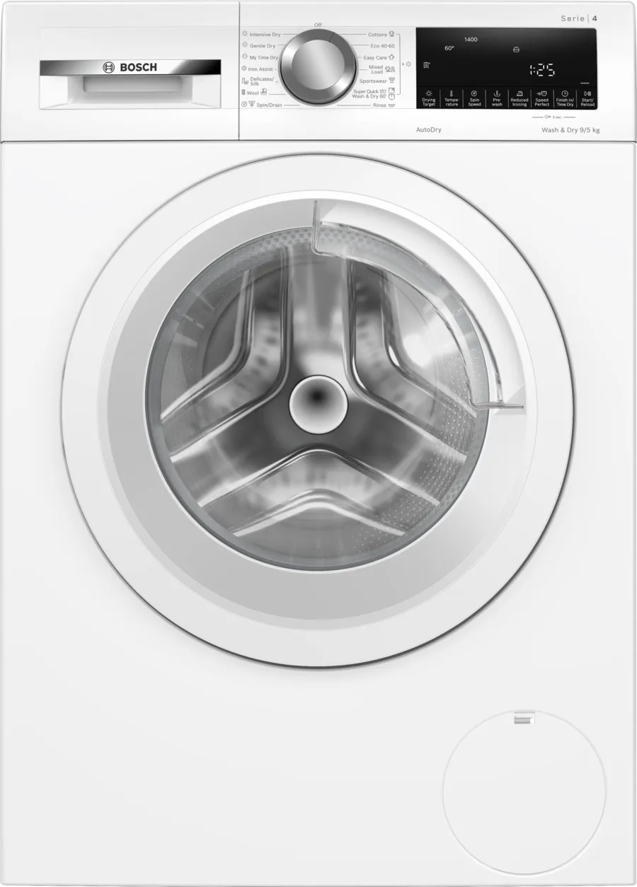 Bosch WNA144V9GB Series 4 Washer Dryer, 9kg/5kg, 1400 Spin, White, E Rated
