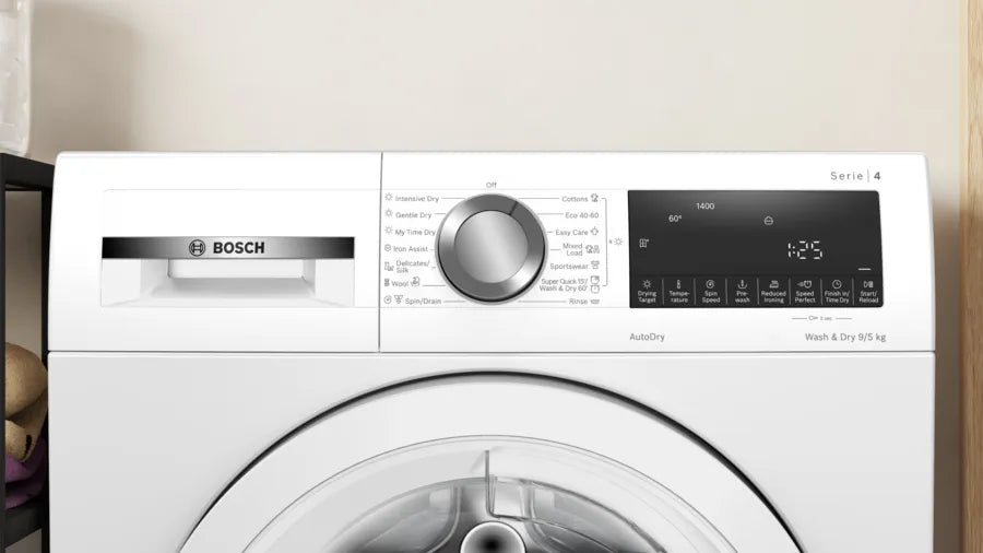 Bosch WNA144V9GB Series 4 Washer Dryer, 9kg/5kg, 1400 Spin, White, E Rated