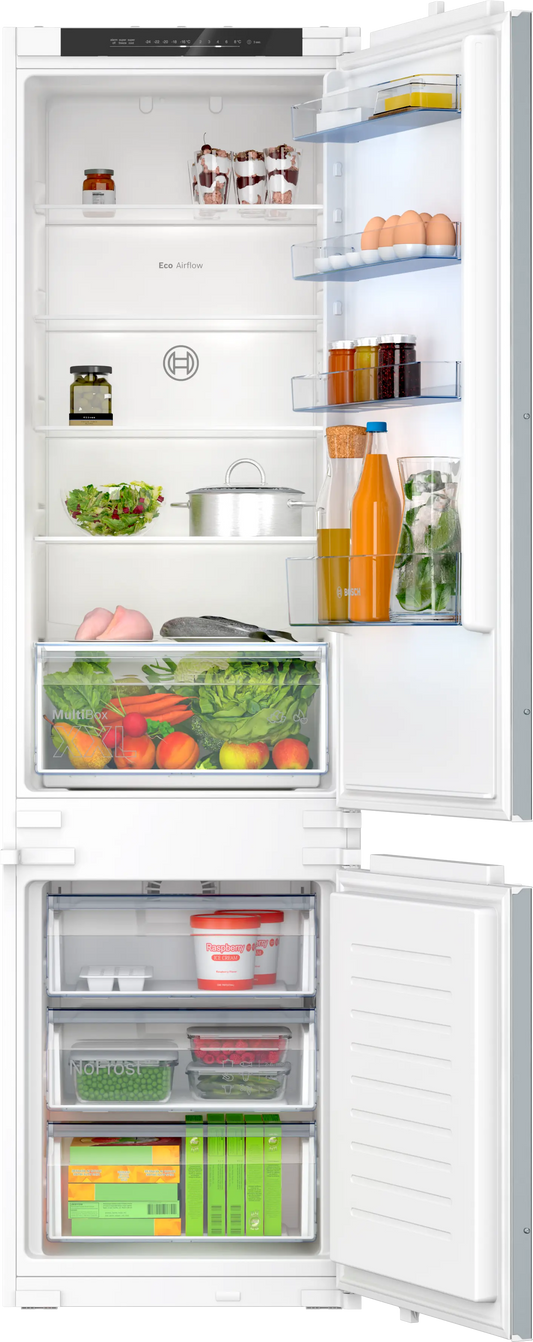 Bosch KIN96NSE0G Series 2 No Frost Integrated Fridge Freezer, Sliding Hinge, 70/30, White, E Rate