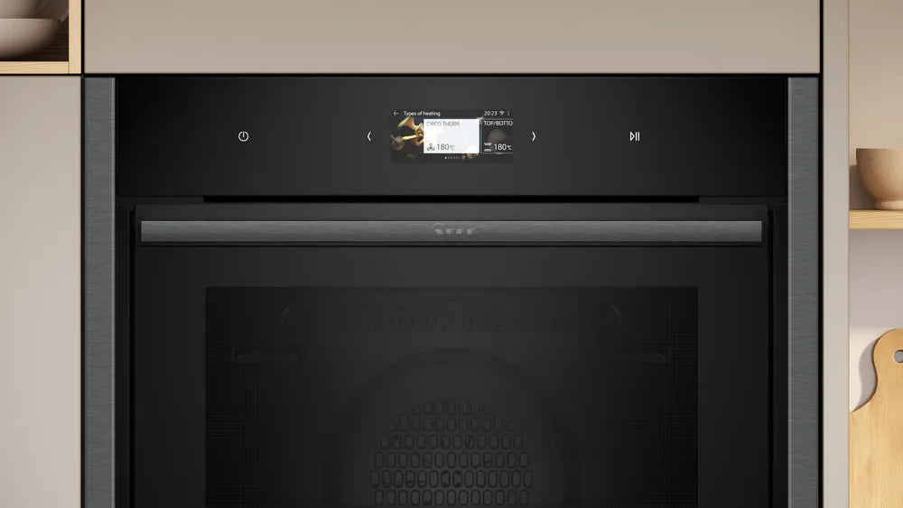 Neff N90 Slide and Hide B64CS71G0B Built-In Electric Single Oven, Graphite Grey with Pyrolytic Cleaning, A+ Rated