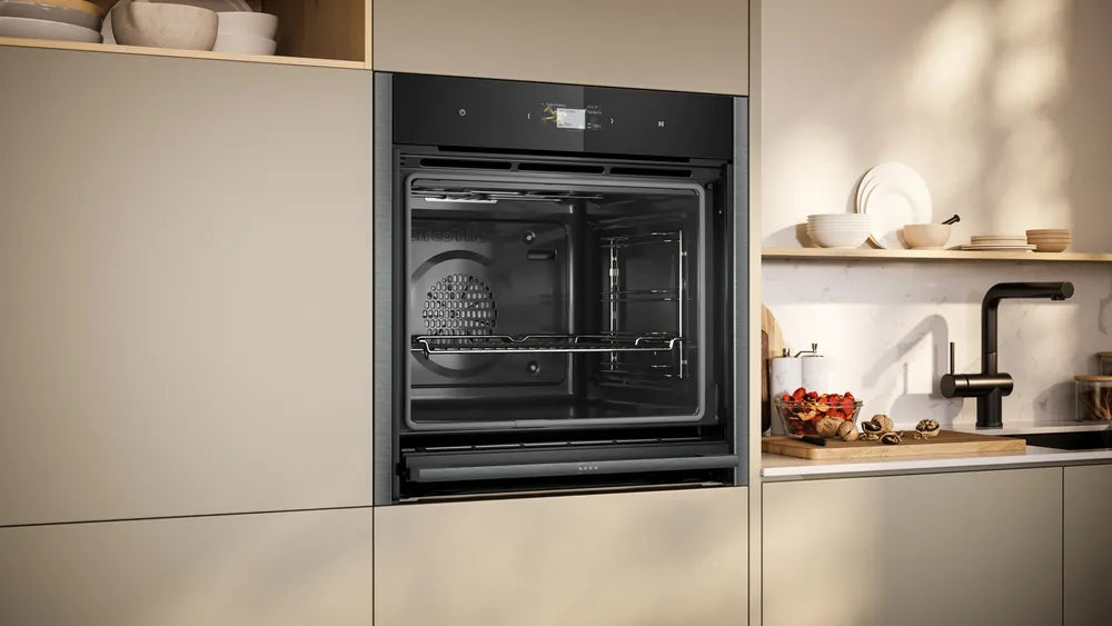 Neff N90 Slide and Hide B64CS71G0B Built-In Electric Single Oven, Graphite Grey with Pyrolytic Cleaning, A+ Rated