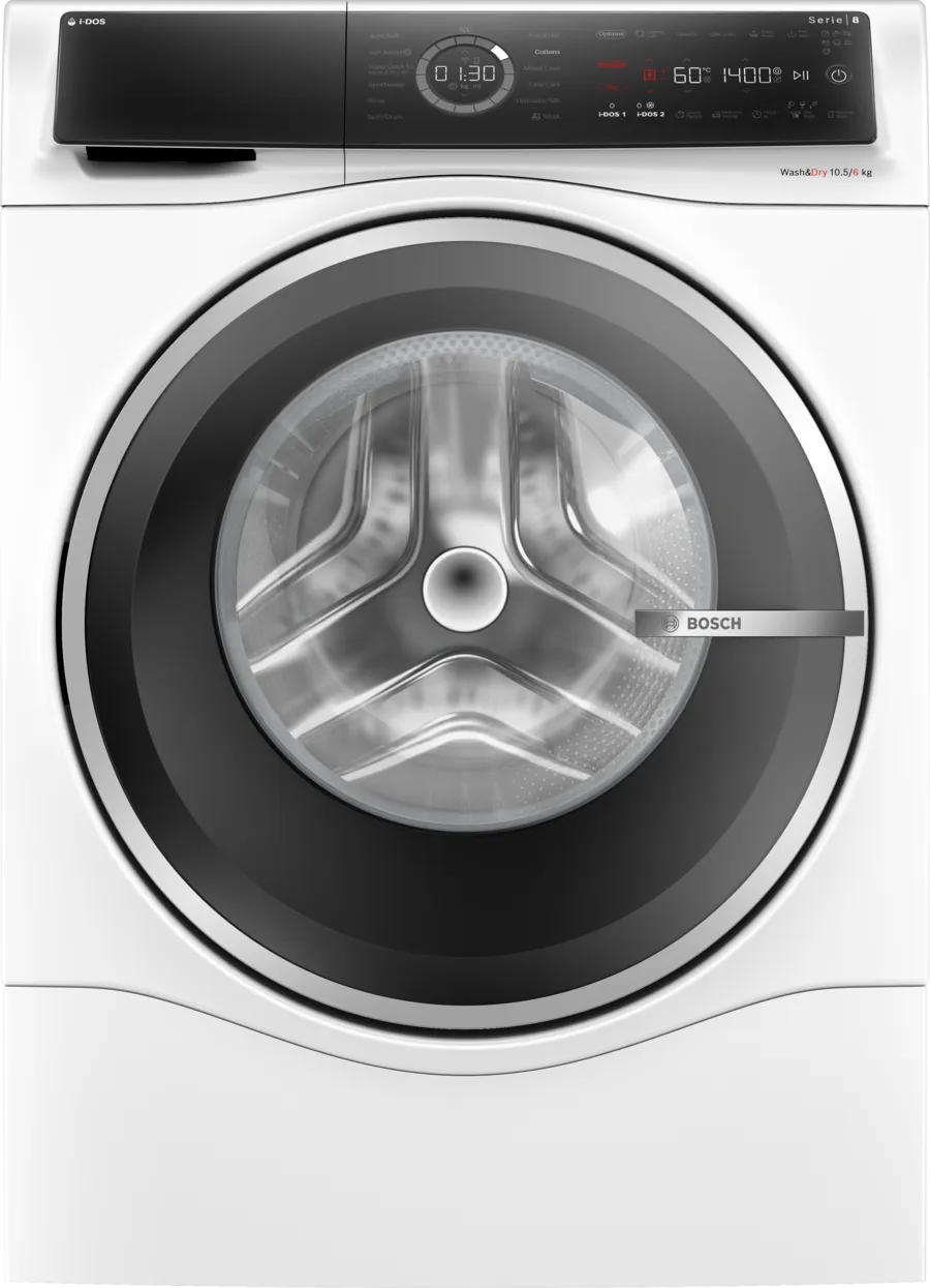 Bosch WNC25410GB Series 8 i-Dos Washer Dryer, 10kg/6kg, 1400 Spin, White, D Rated