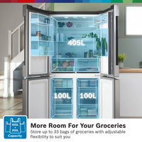 Bosch KFN96VPEAG Series 4 American Fridge Freezer, Non-Plumbed, Stainless Steel, E Rated