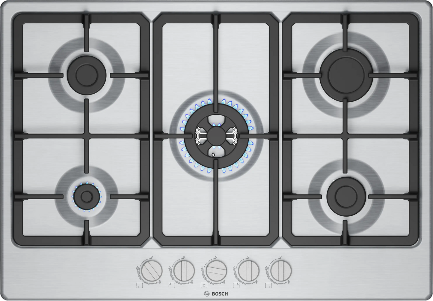 Bosch PGQ7B5K90 Series 4 5 Burner Gas Hob, Stainless Steel