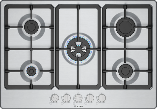 Bosch PGQ7B5K90 Series 4 5 Burner Gas Hob, Stainless Steel