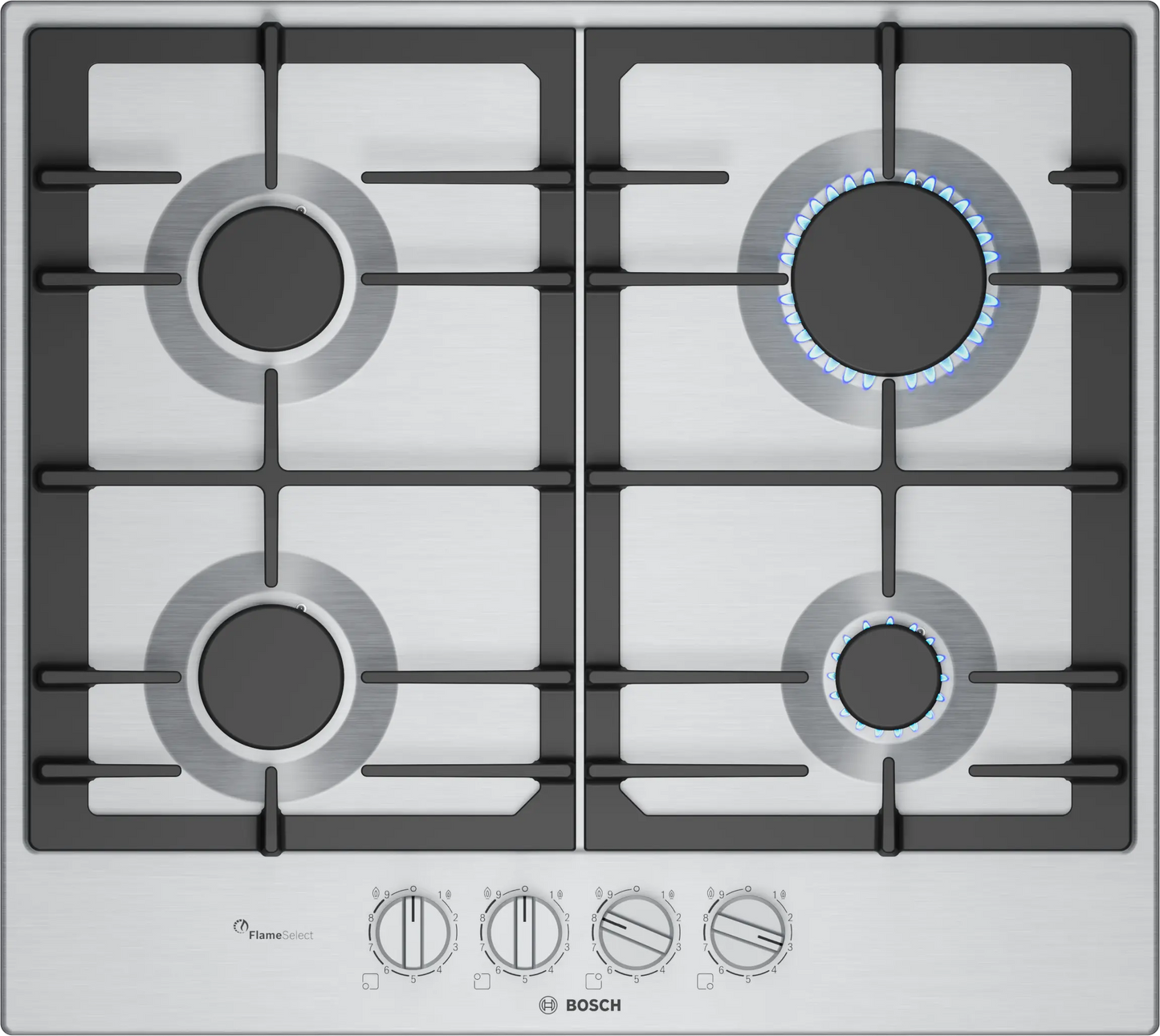 Bosch PCP6A5I90 Series 6 58cm 4 Burner Gas Hob, Stainless Steel