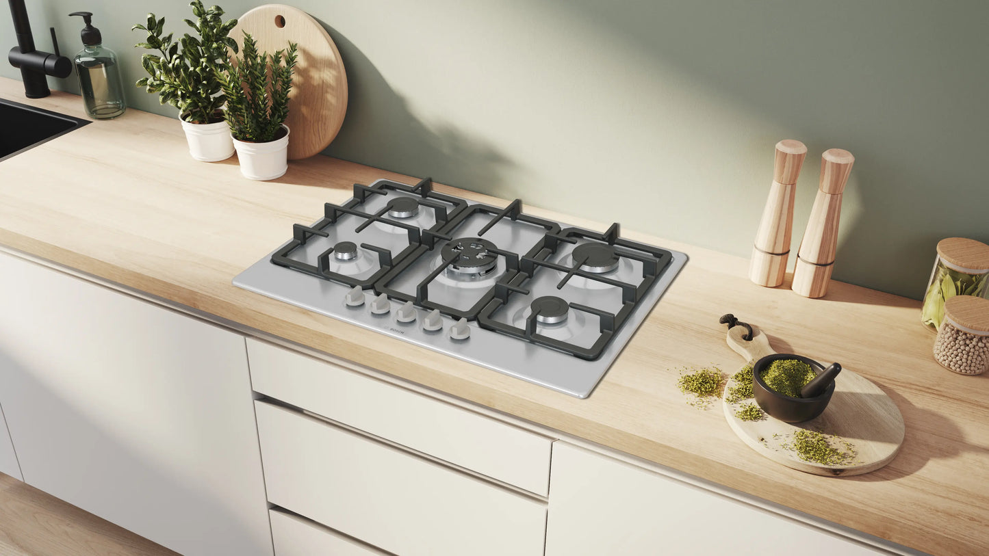 Bosch PGQ7B5K90 Series 4 5 Burner Gas Hob, Stainless Steel