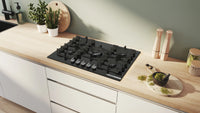 Bosch PPQ7A6I40 Series 6 75cm 5 Burner Gas Hob, Tempered Black Glass