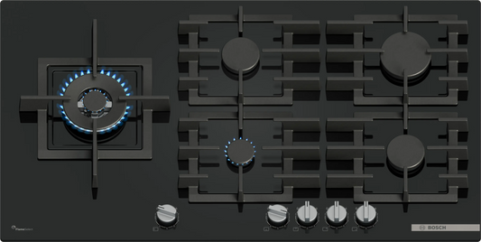 Bosch PPM9A6I40 Series 6 92cm 5 Burner Gas Hob, Black Tempered Glass