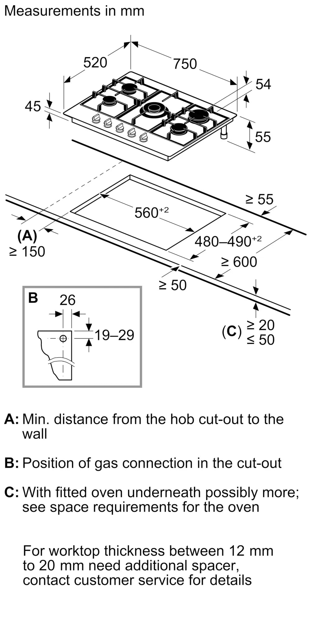 Bosch PGQ7B5K90 Series 4 5 Burner Gas Hob, Stainless Steel