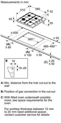 Bosch PGP6B5K90 Series 4 4 Burner Gas Hob, Stainless Steel