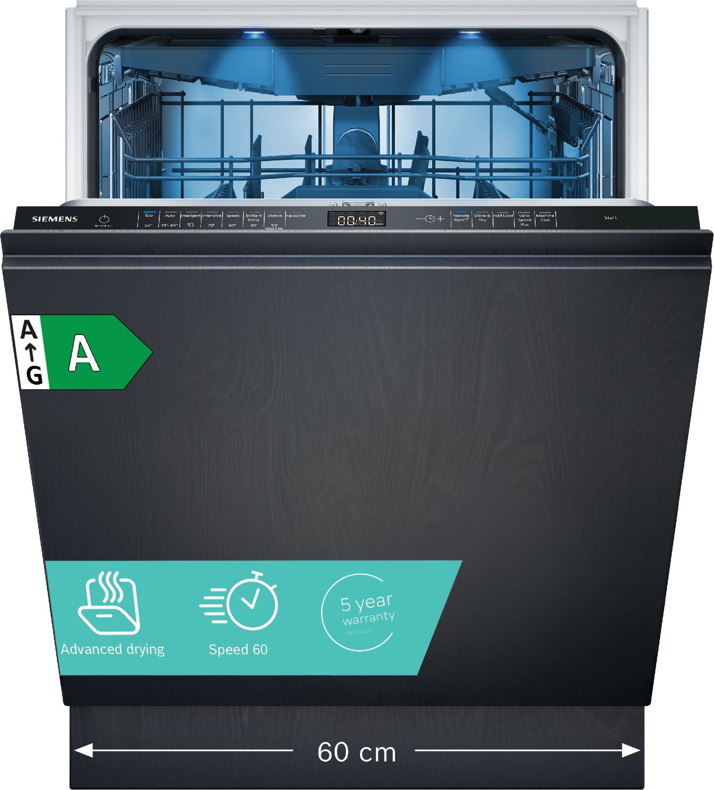 Siemens iQ500 SN95YX02CG Fully Integrated Dishwasher with Zeolith Drying, Vario Hinge