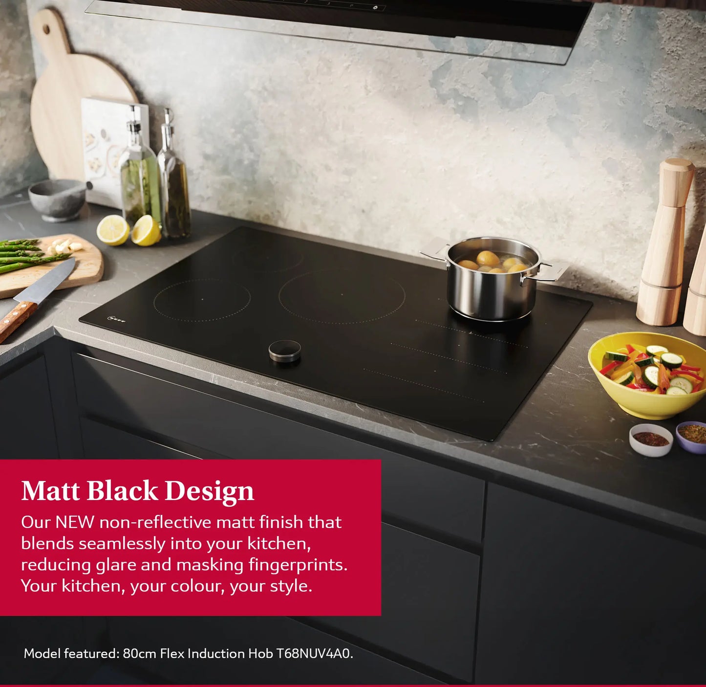 Neff T68NUV4A0 N90 80cm Induction Hob,Matt Black