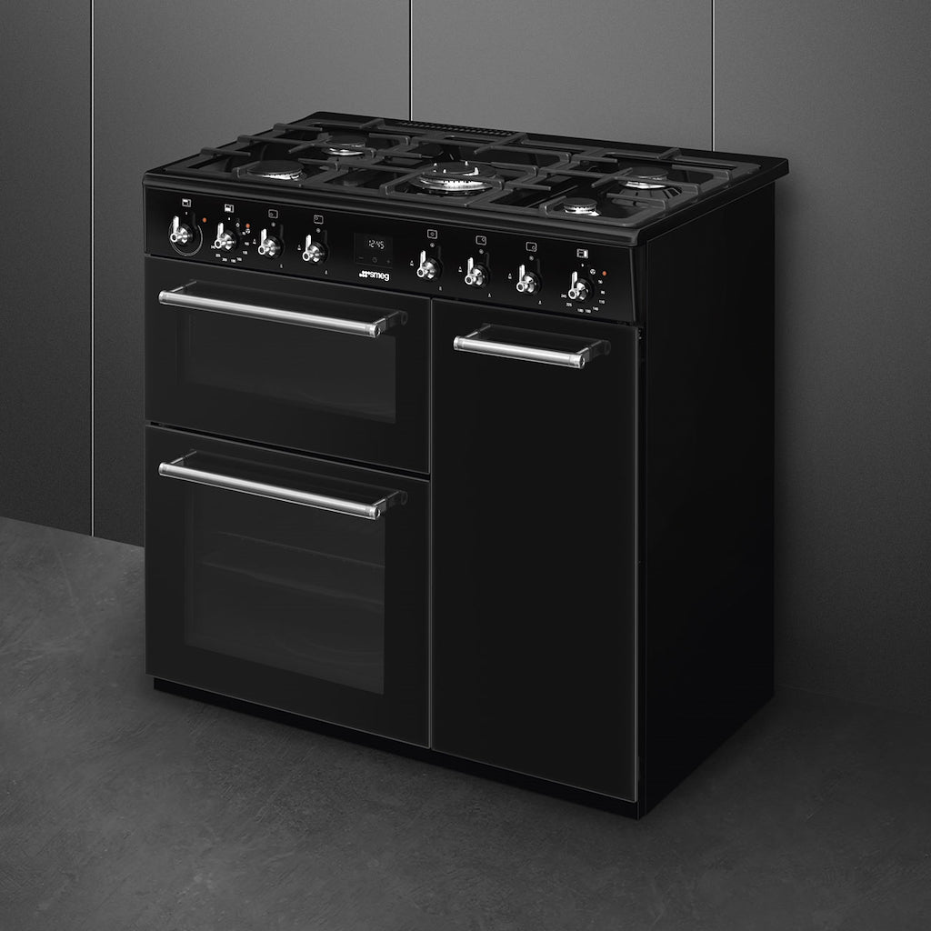Concerto cooker, 90cm, triple cavity, gas hob, MF oven, black