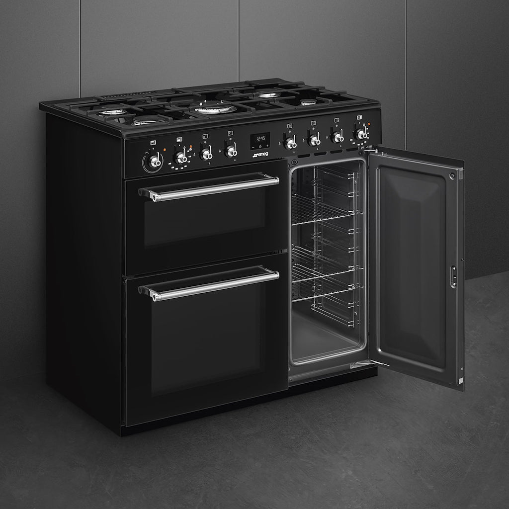 Concerto cooker, 90cm, triple cavity, gas hob, MF oven, black