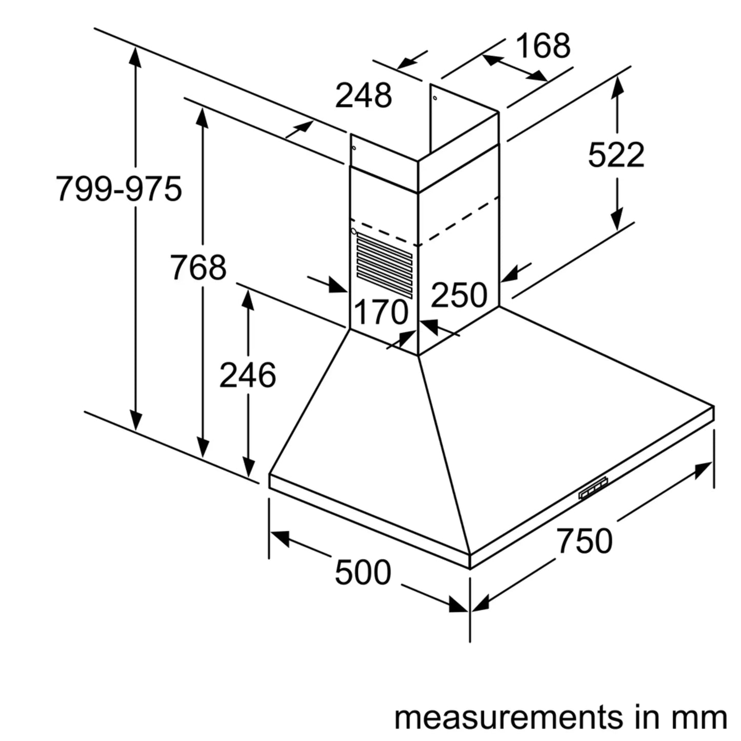 Bosch DWP74BC50B Series 2 75cm Chimney Cooker Hood, Stainless Steel, C Rated