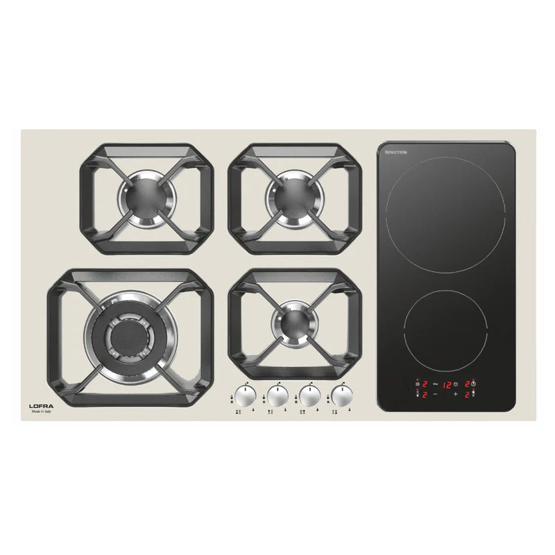 Professional Stainless Steel Mixed Hob 90 cm - Nettuno - Ivory White