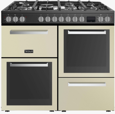 Tesla T100MCDFRCC Dual Fuel Range Cooker - Cream