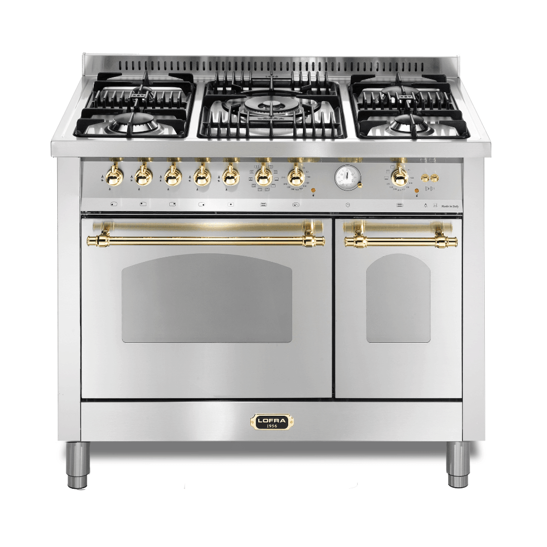 Dolcevita 100 cm Double Electric Oven Dual Fuel Range Cooker - Stainless Steel - Brass Finish - Lofra Cookers