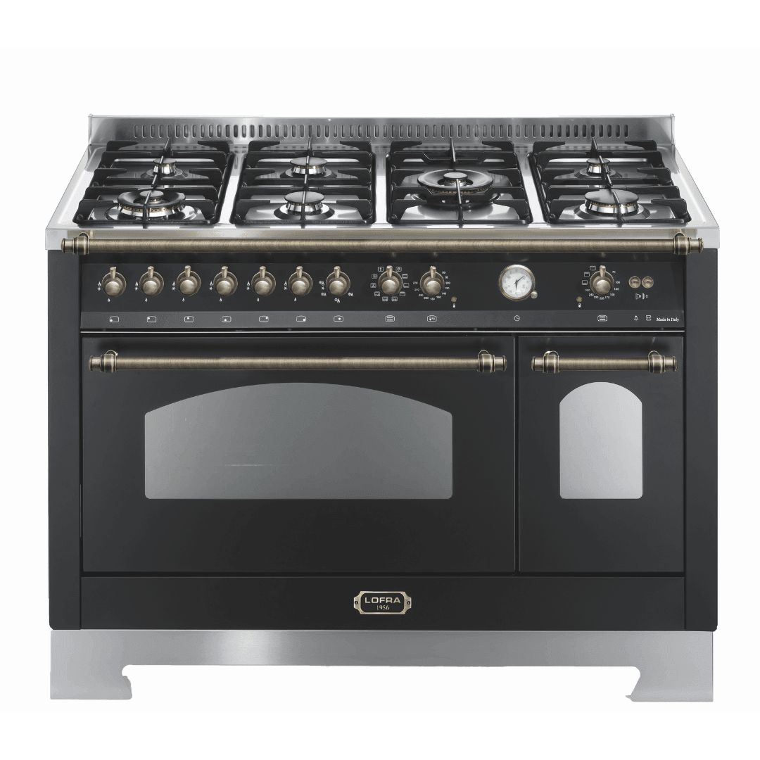 Dolcevita 120 cm Double Electric Oven Dual Fuel Range Cooker - Black Matte - Bronze Finish - Lofra Cookers