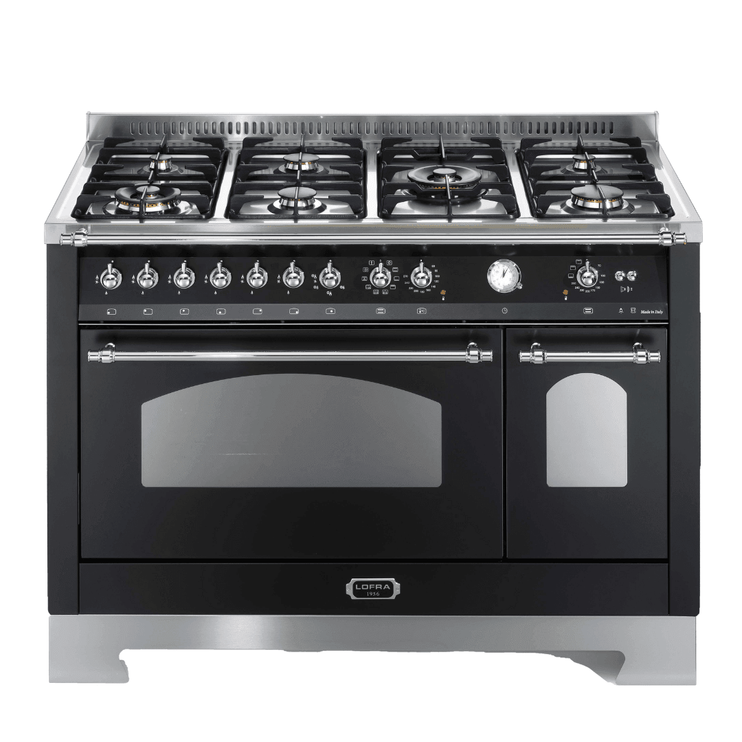 Dolcevita 120 cm Double Electric Oven Dual Fuel Range Cooker - Black Matte - Chrome Finish - Lofra Cookers