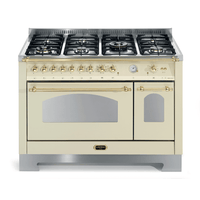 Dolcevita 120 cm Double Electric Oven Dual Fuel Range Cooker - Ivory White - Brass Finish - Lofra Cookers