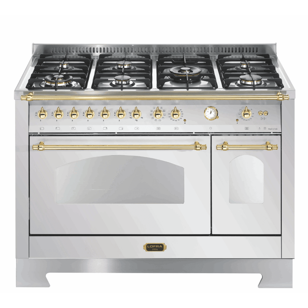 Dolcevita 120 cm Double Electric Oven Dual Fuel Range Cooker - Stainless Steel - Brass Finish - Lofra Cookers