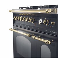 Dolcevita 120 cm Mixed Burners Double Electric Oven Dual Fuel Range Cooker - Black Matte - Brass Finish - Lofra Cookers