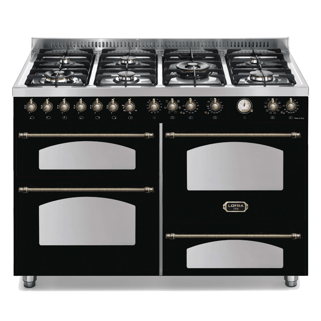 Dolcevita 120 cm Triple Electric Oven Dual Fuel Range Cooker - Black Matt - Bronze Finish - Lofra Cookers