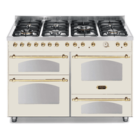 Dolcevita 120 cm Triple Electric Oven Dual Fuel Range Cooker - Ivory White - Brass Finish - Lofra Cookers