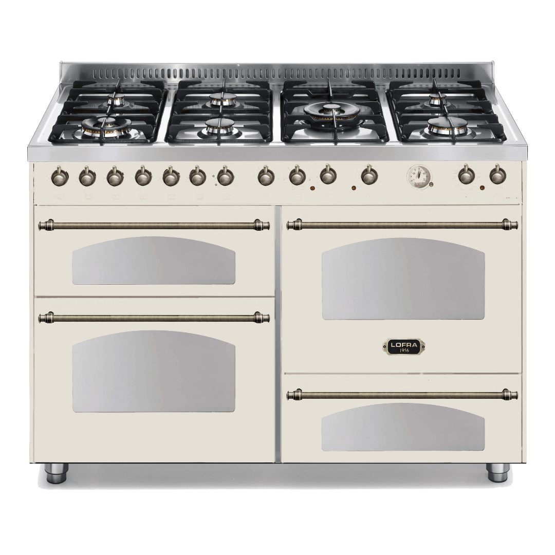 Dolcevita 120 cm Triple Electric Oven Dual Fuel Range Cooker - Ivory White - Bronze Finish - Lofra Cookers