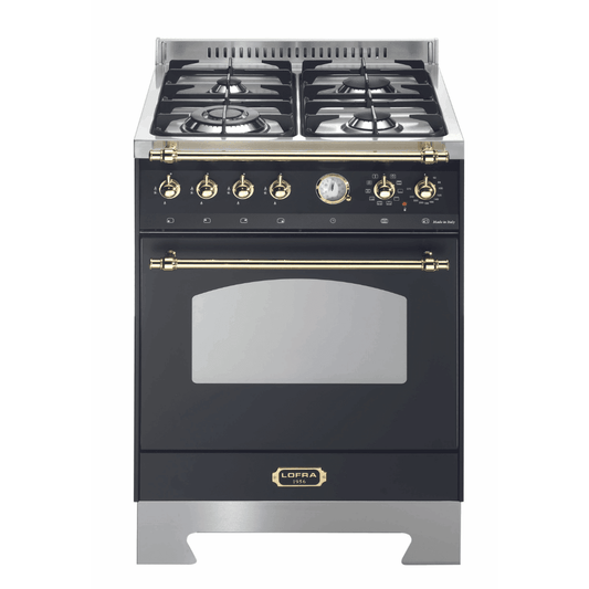 Dolcevita 60 cm Dual Fuel Range Cooker - Black Matte - Brass Finish - Lofra Cookers