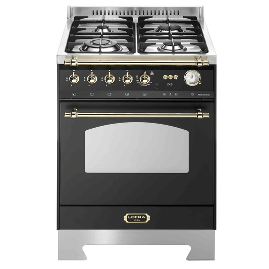 Dolcevita 60 cm Gas Fuel Range Cooker - Black Matte - Brass Finish - Lofra Cookers