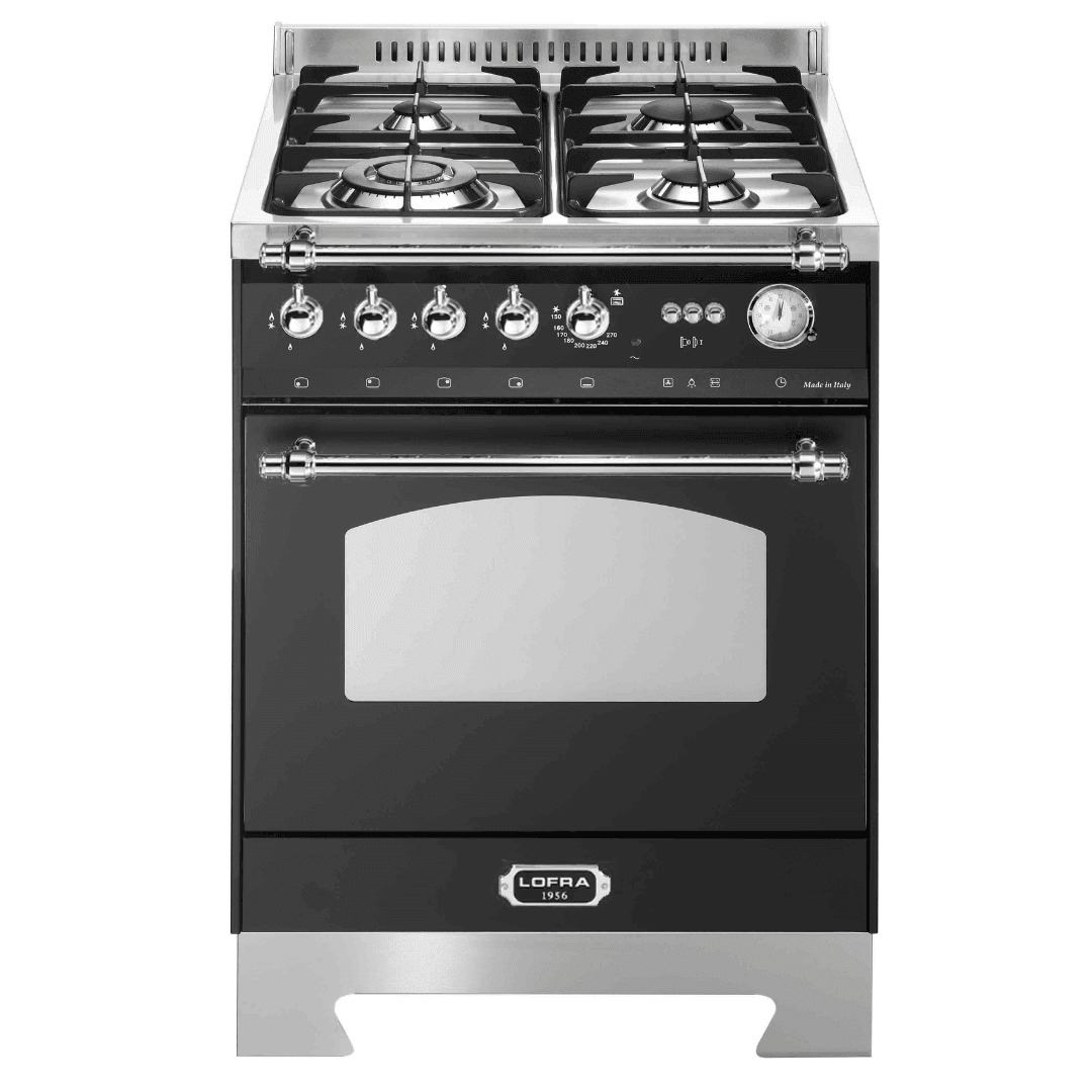 Dolcevita 60 cm Gas Fuel Range Cooker - Black Matt - Chrome Finish - Lofra Cookers