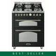 Dolcevita 70 cm Double Electric Oven Dual Fuel Range Cooker - Black Matte - Brass Finish - Lofra Cookers