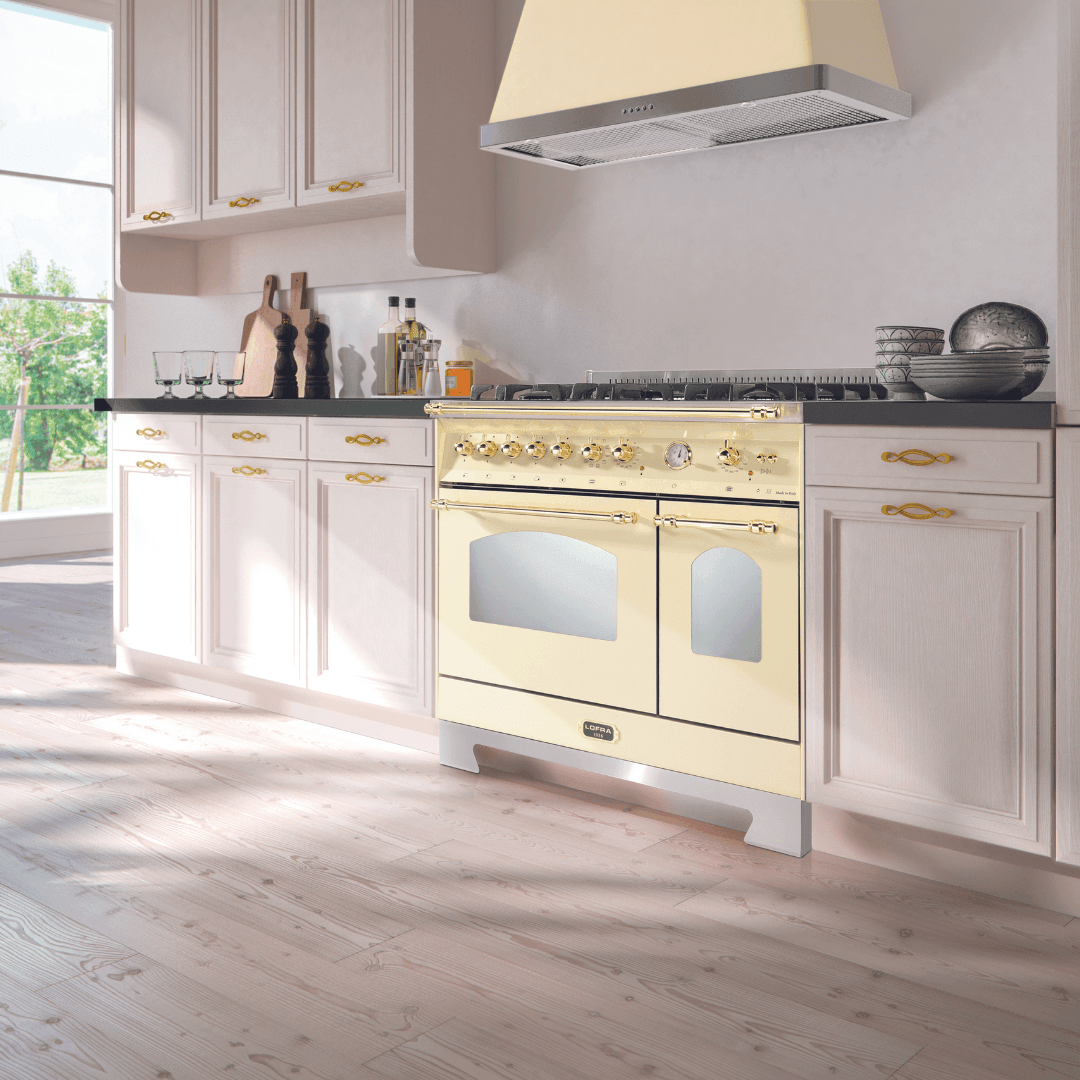 Dolcevita 70 cm Double Electric Oven Dual Fuel Range Cooker - Black Matte - Brass Finish - Lofra Cookers