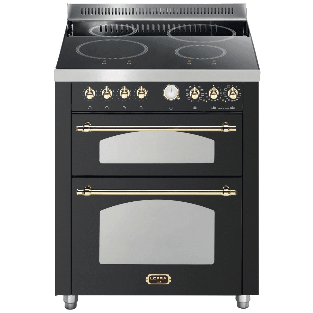 Dolcevita 70 cm Double Electric Oven Electric Fuel Range Cooker - Black Matte - Brass Finish - Lofra Cookers